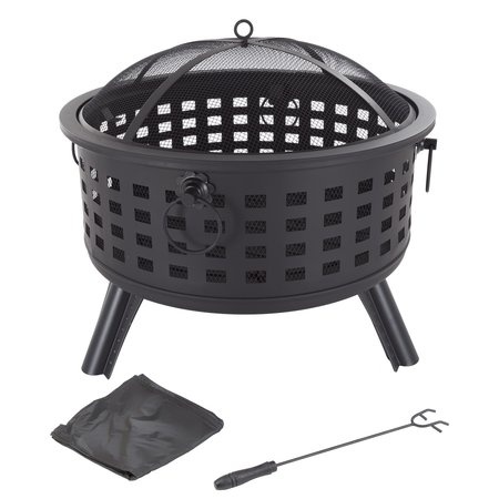 Pure Garden 25-Inch Round Outdoor Wood Burning Firepit/Fireplace, Black 50-FP189